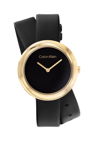 Montre à quartz en cuir - Noir et doré