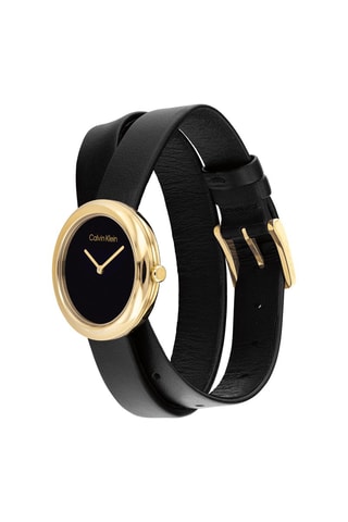 Montre à quartz en cuir - Noir et doré