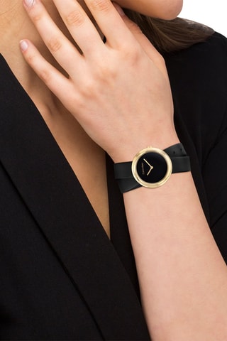 Montre à quartz en cuir - Noir et doré