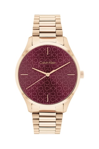 Stalen Quartz Horloge Goudkleurig en Bordeauxrood