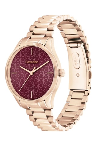 Stalen Quartz Horloge Goudkleurig en Bordeauxrood