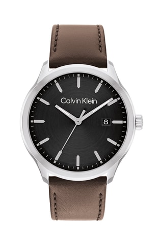 Montre à quartz en cuir - Marron et argenté