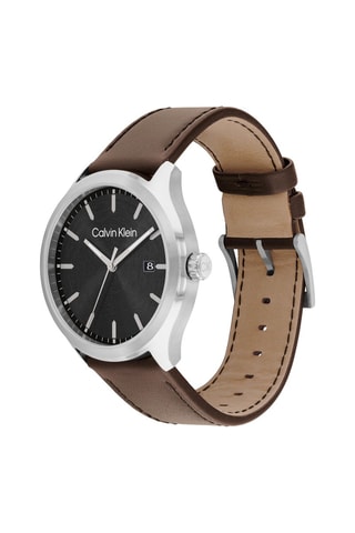 Montre à quartz en cuir - Marron et argenté