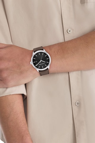 Montre à quartz en cuir - Marron et argenté