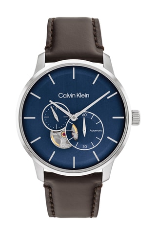 Montre automatique en cuir - Marron foncé et argenté
