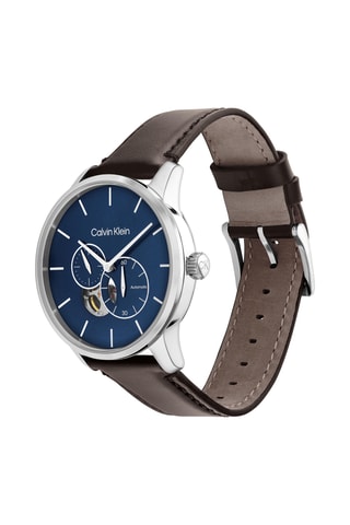 Montre automatique en cuir - Marron foncé et argenté