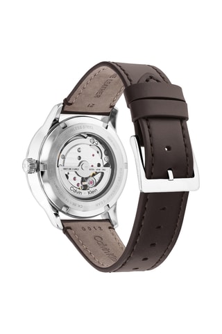 Montre automatique en cuir - Marron foncé et argenté