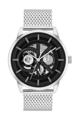 Montre à quartz en acier - Argenté et noir