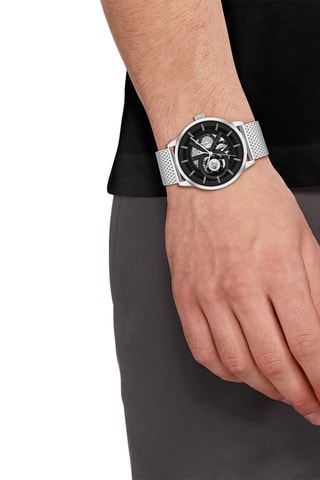 Montre à quartz en acier - Argenté et noir