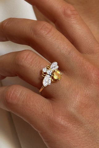 Ring - Zilver Doublé Geelgoud en Citrien