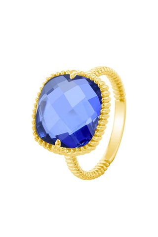Ring - Zilver Doublé Geelgoud en Tanzaniet Kwarts