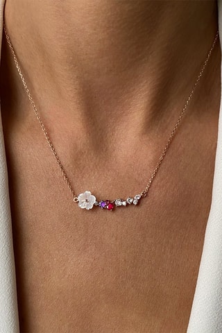 Ketting   Zilver Doublé Geelgoud, Robijn, Parelmoer en Amethist