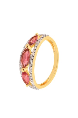 Ring - Zilver Doublé Geelgoud, Zirkonia en Tourmalijn