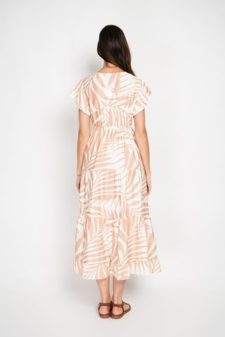 Vestido midi em linho - Branco e bege