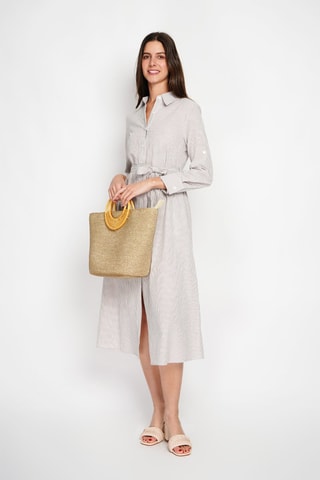 Vestido-camisa em linho - Castanho e branco
