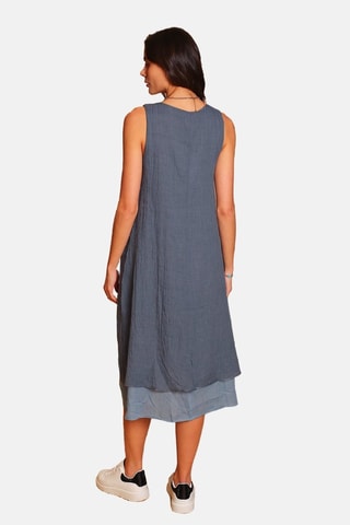 Vestido em linho - Azul-marinho