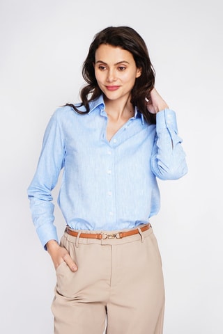 Camisa larga em linho - Azul-celeste