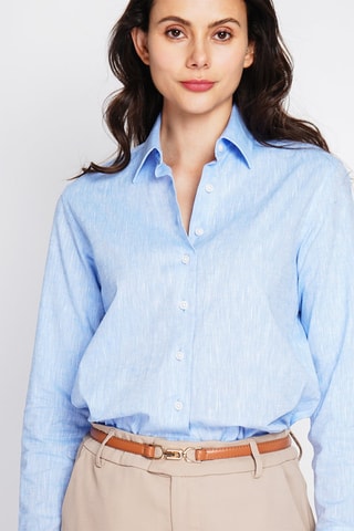 Camisa larga em linho - Azul-celeste