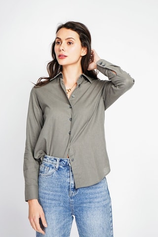 Camisa larga em linho - Caqui