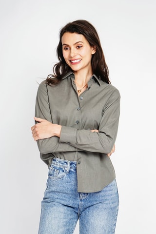 Camisa larga em linho - Caqui