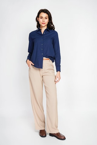 Camisa larga em linho - Azul-marinho