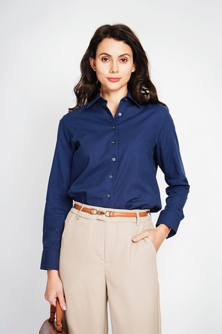 Camisa larga em linho - Azul-marinho