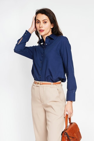 Camisa larga em linho - Azul-marinho
