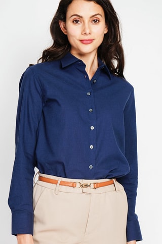 Camisa larga em linho - Azul-marinho