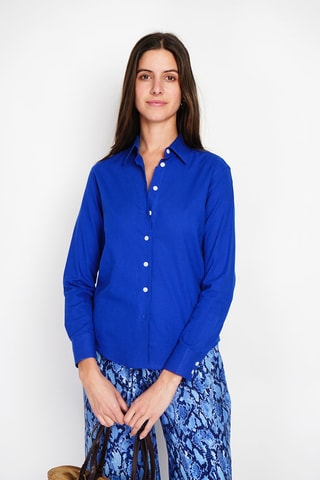 Camisa larga em linho - Azul-real