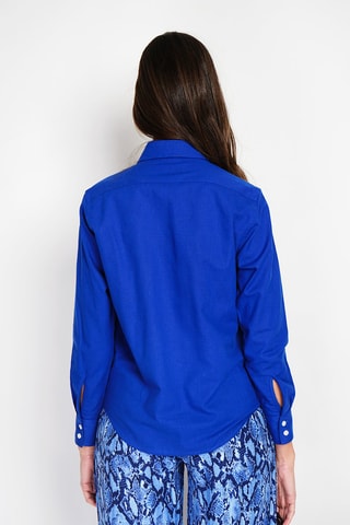 Camisa larga em linho - Azul-real
