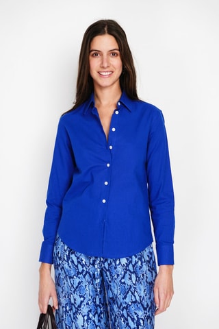 Camisa larga em linho - Azul-real