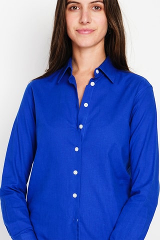 Camisa larga em linho - Azul-real