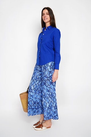 Camisa larga em linho - Azul-real