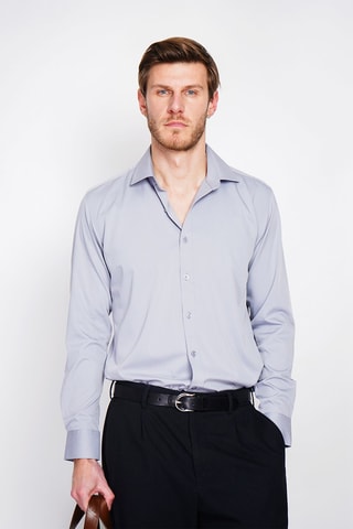 Camisa direita em bambu - Cinzento-pérola