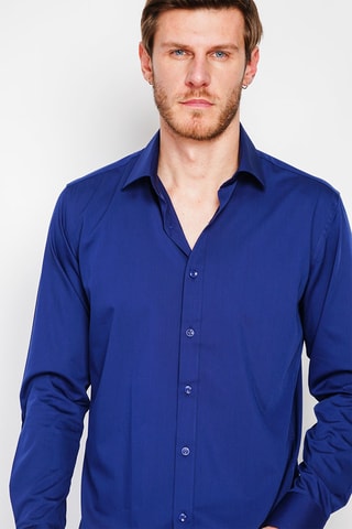 Camisa direita em bambu - Azul-marinho