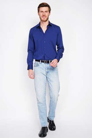 Camisa direita em bambu - Azul-marinho