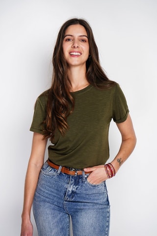 T-shirt em linho - Caqui