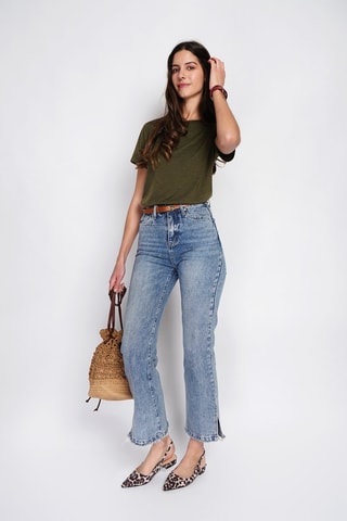 T-shirt em linho - Caqui