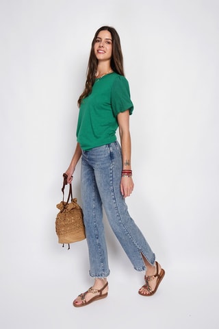 T-shirt em linho - Verde-esmeralda