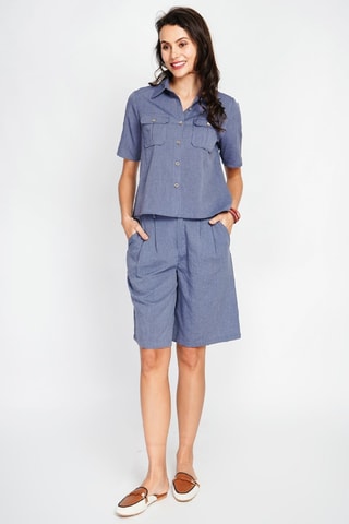 Bermudas direitas em linho - Azul