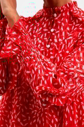 Linnen Top met Ruches Billi - Rood en Wit