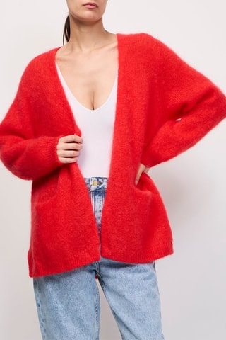 Gilet long en kid mohair et laine Belina - Rouge