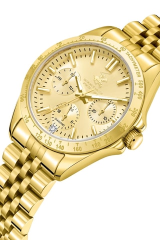Metalen Quartz Horloge met Diamant - Tachymeter