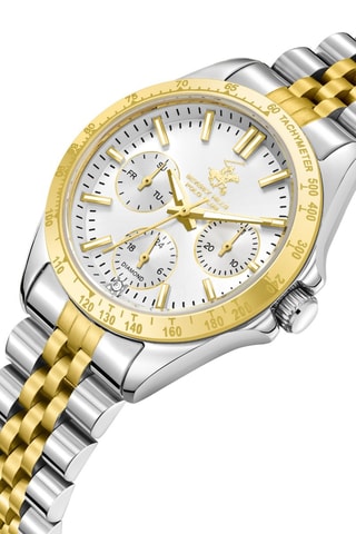 Doublé Geelgoud Quartz Horloge met Diamant - Tachymeter