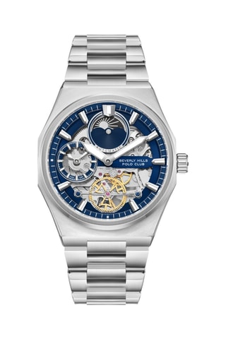 Automatisch Metalen Horloge - Maanstandweergave - Zilverkleurig en Kobaltblauw