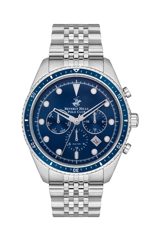 Metalen Quartz Horloge - Chronograaf - Zilverkleurig en Blauw