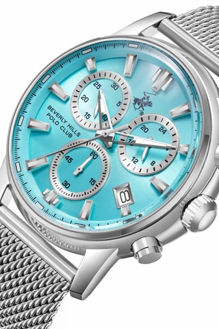 Metalen Quartz Horloge - Chronograaf - Zilverkleurig en turquoise