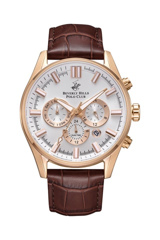 Roséverguld en Leren Quartz Horloge - Chronograaf 