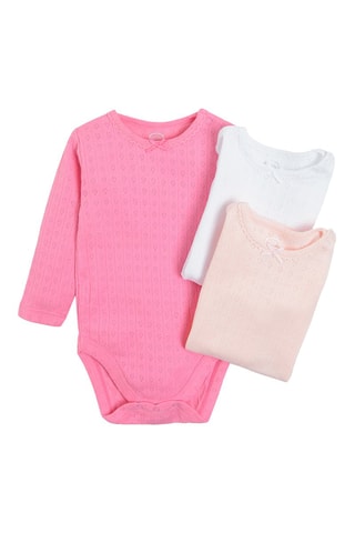 3 bodys en coton biologique - Fuchsia, blanc et rose