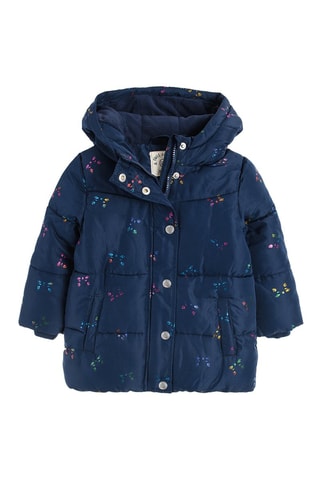 Doudoune à capuche - Bleu et fuchsia